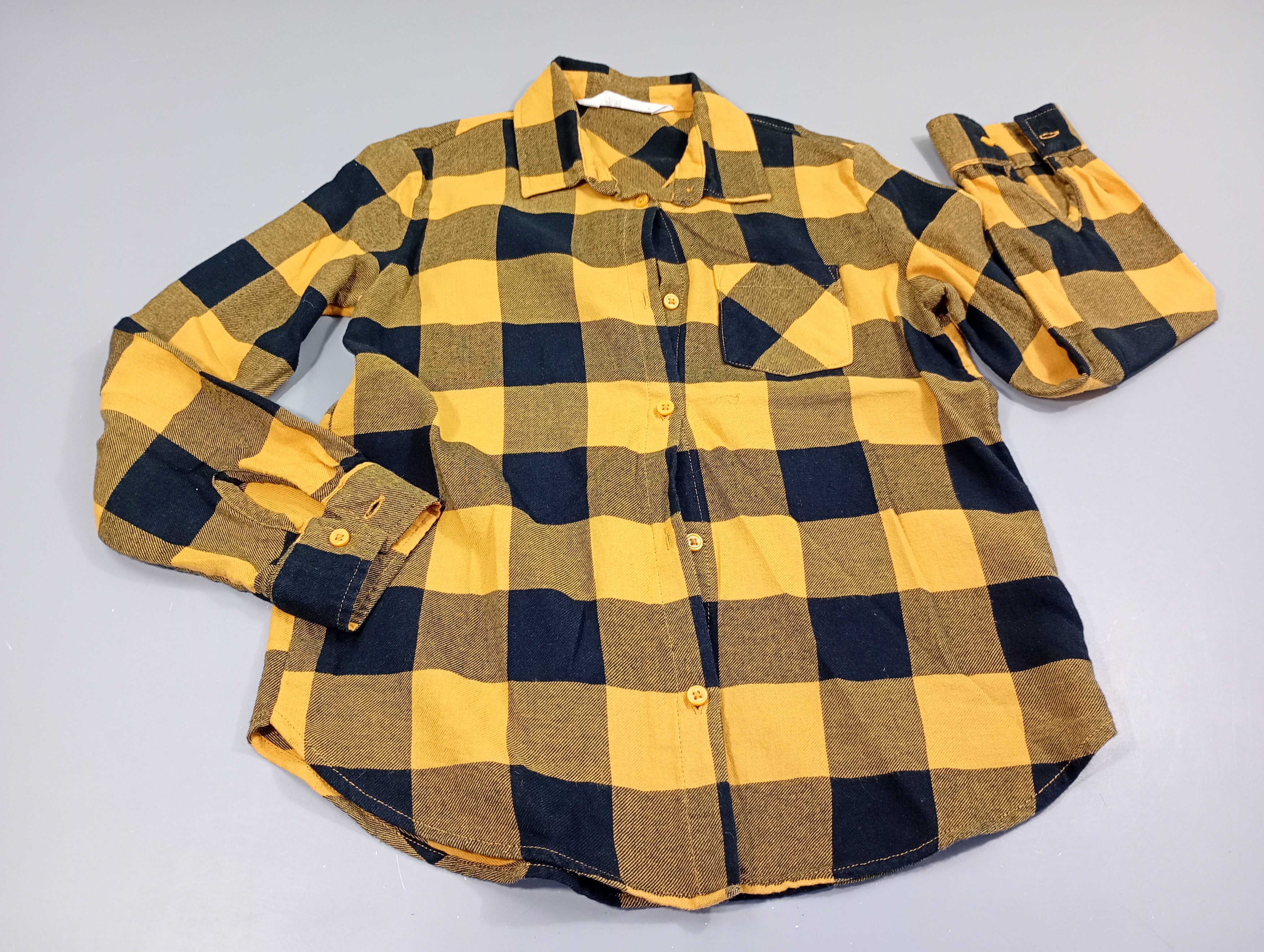 Chemisier ml  en flanelle  à carreaux jaune et bleu marine