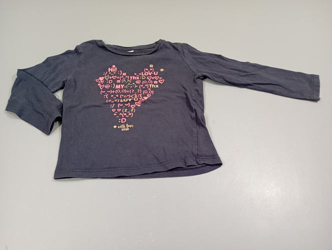 T-shirt m.l bleu coeur écritures rose et argenté  pailleté, moins cher chez Petit Kiwi