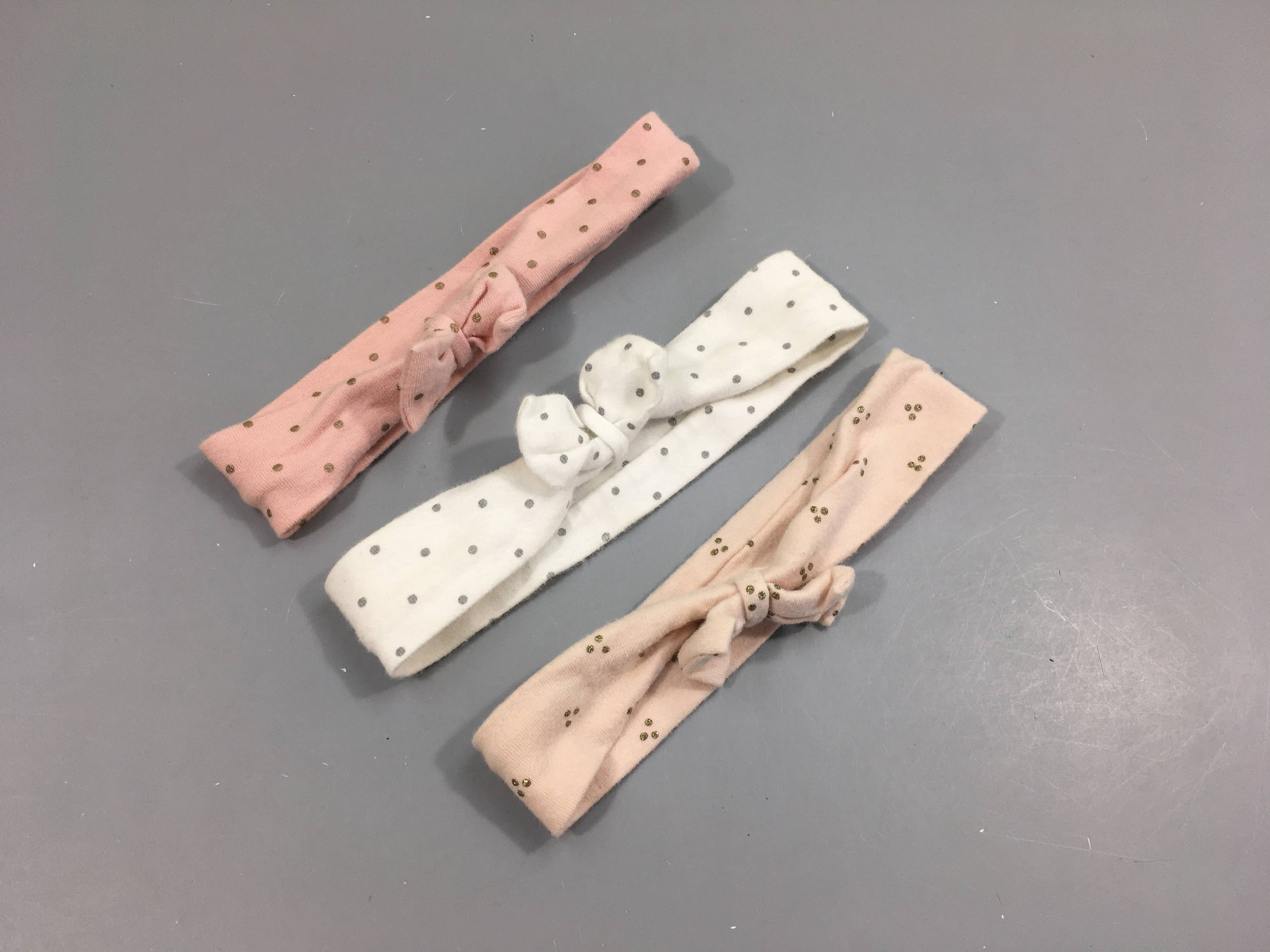 3 Bandeaux rose-blanc petites tailles à pois avec noeuds