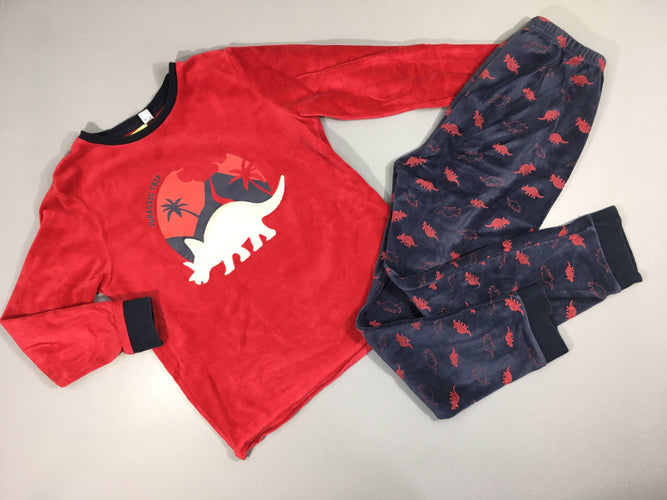 Pyjama 2pcs velours rouge dinosaure, moins cher chez Petit Kiwi