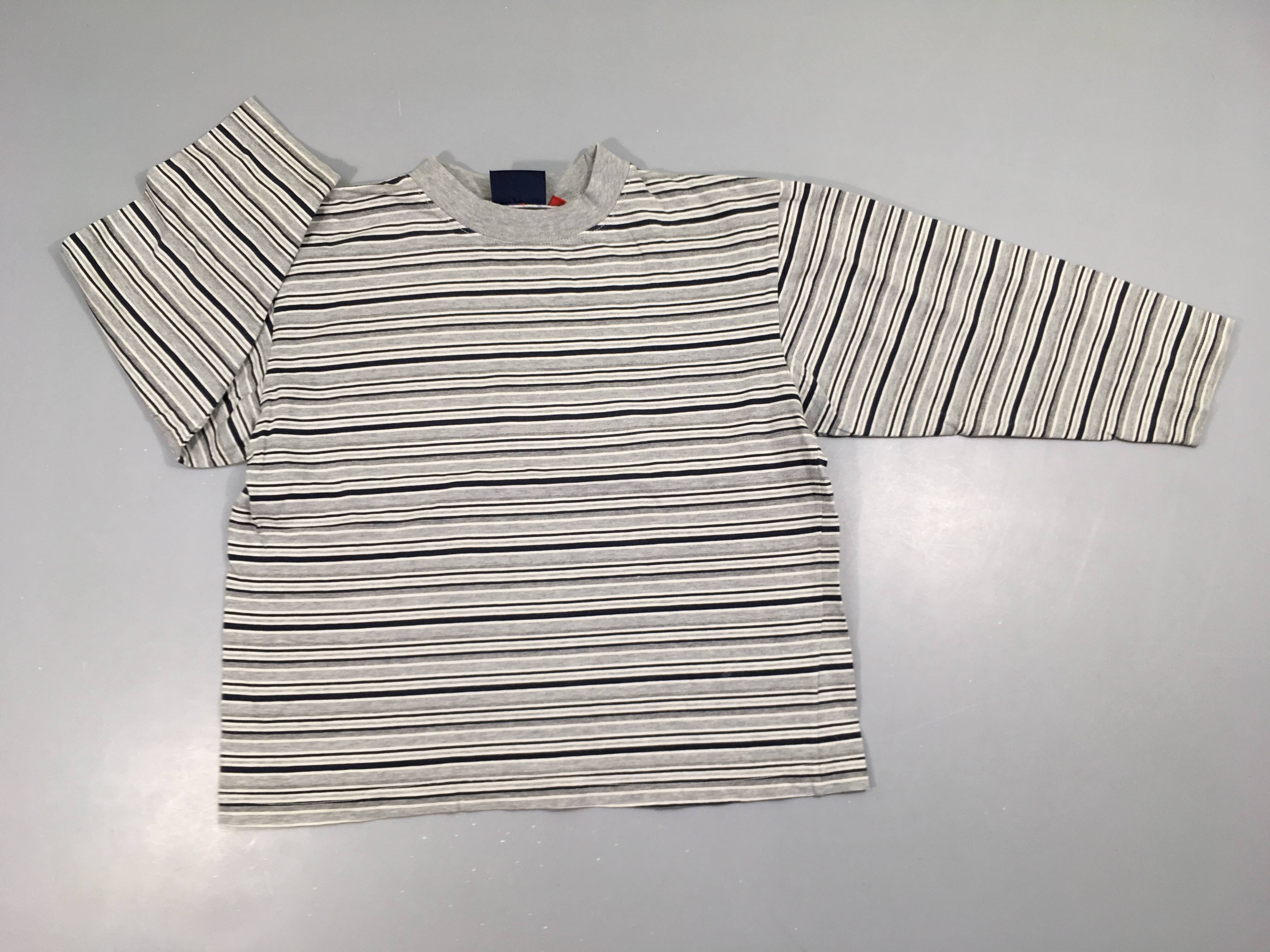 T-shirt m.l gris rayé bleu/blanc