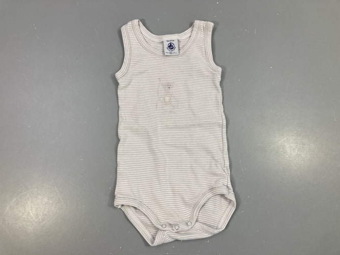 Body s.m gris rayé bouton, moins cher chez Petit Kiwi