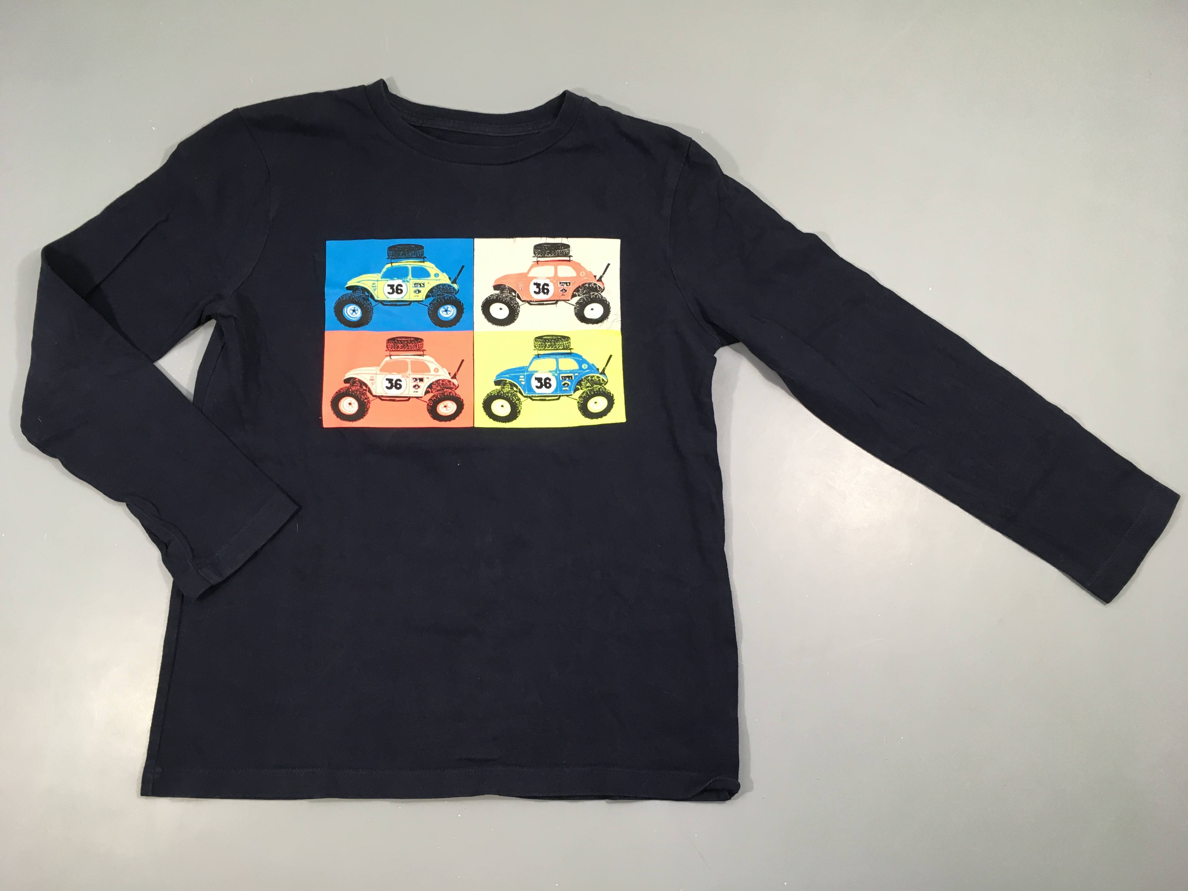 T-shirt m.l bleu foncé voitures, flocage craquelé