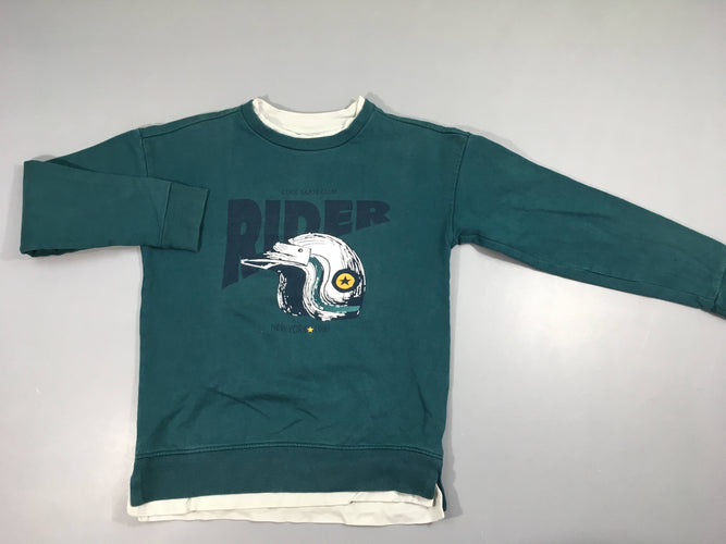 Sweat vert casque rider effet superposé, moins cher chez Petit Kiwi