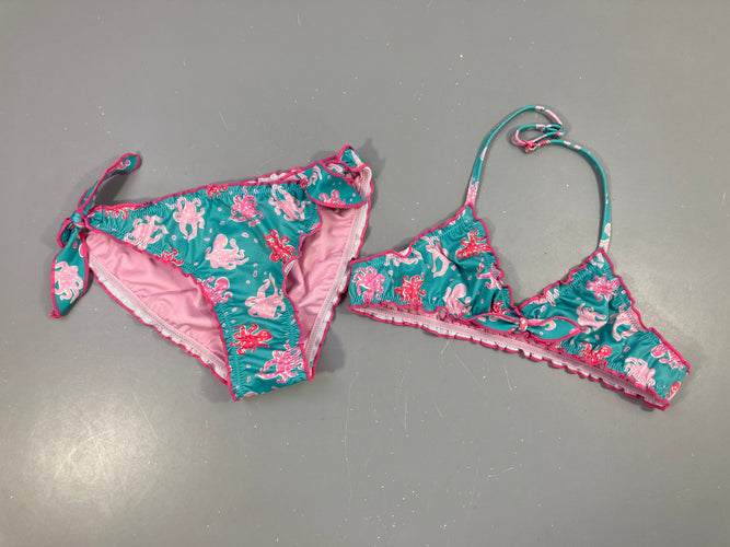Bikini bleu poulpes rose, moins cher chez Petit Kiwi