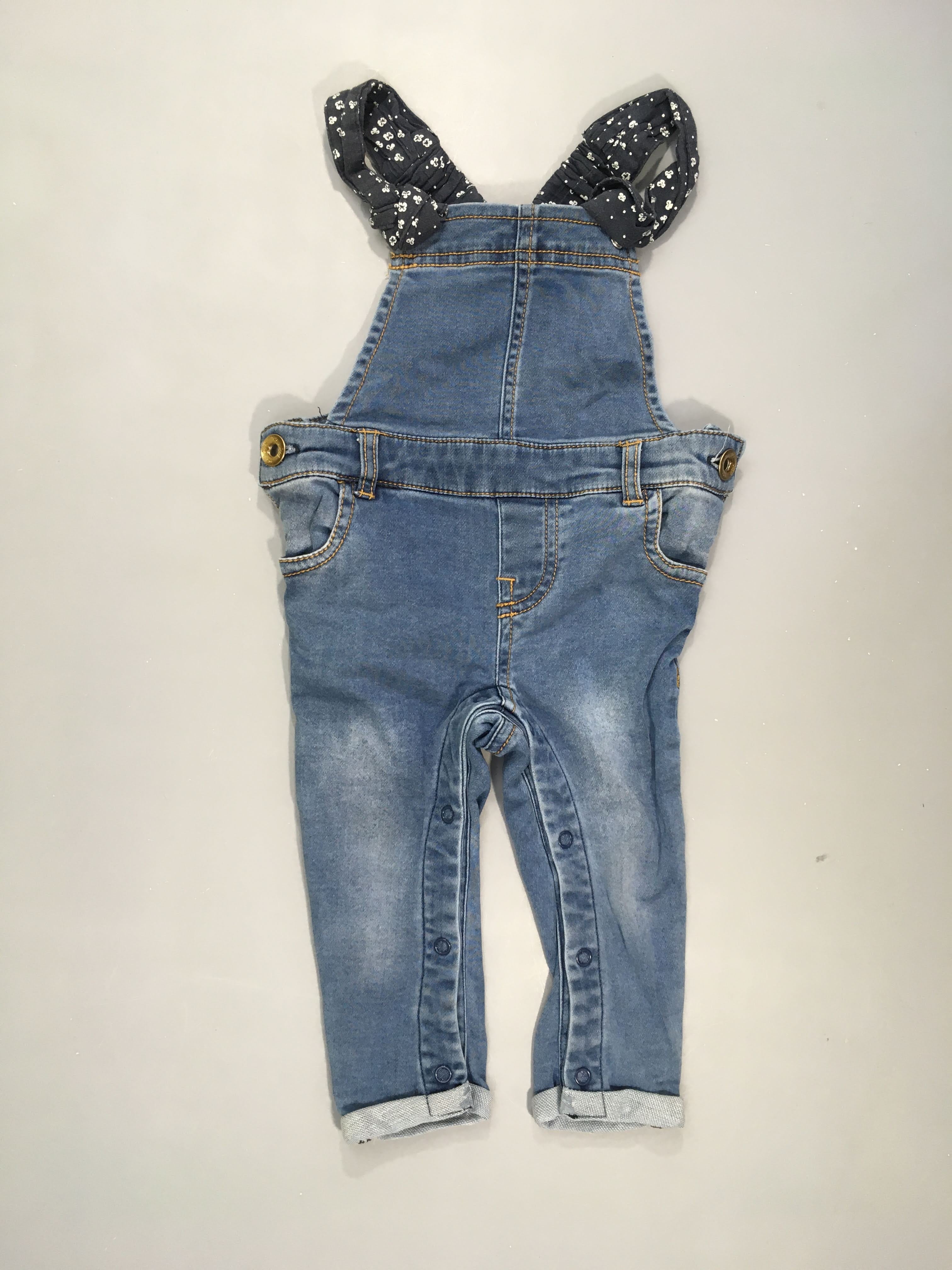 Salopette denim à revers bretelles textiles bleu foncé