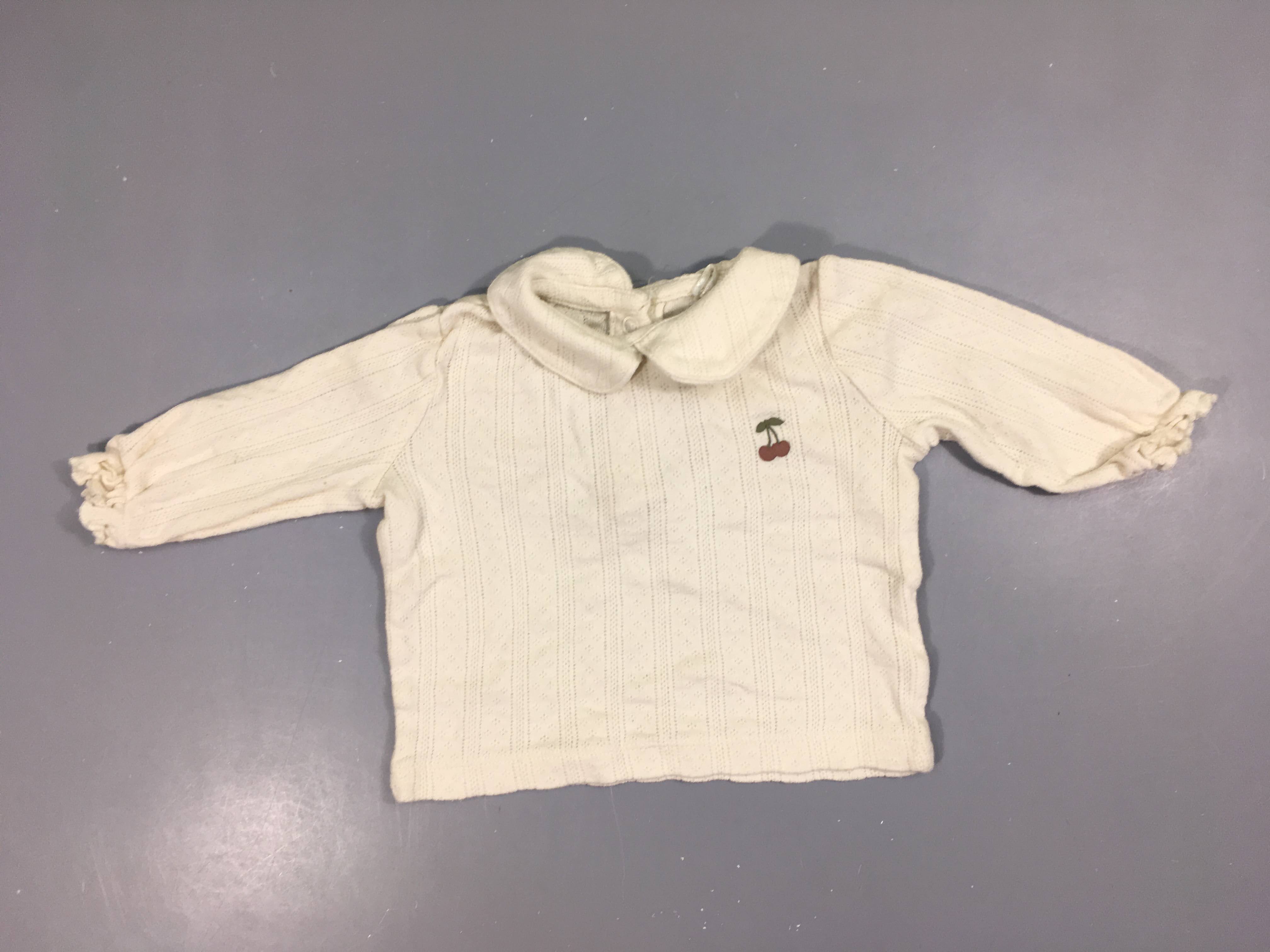 T-shirt m.l texturé ajouré blanc cassé cerise