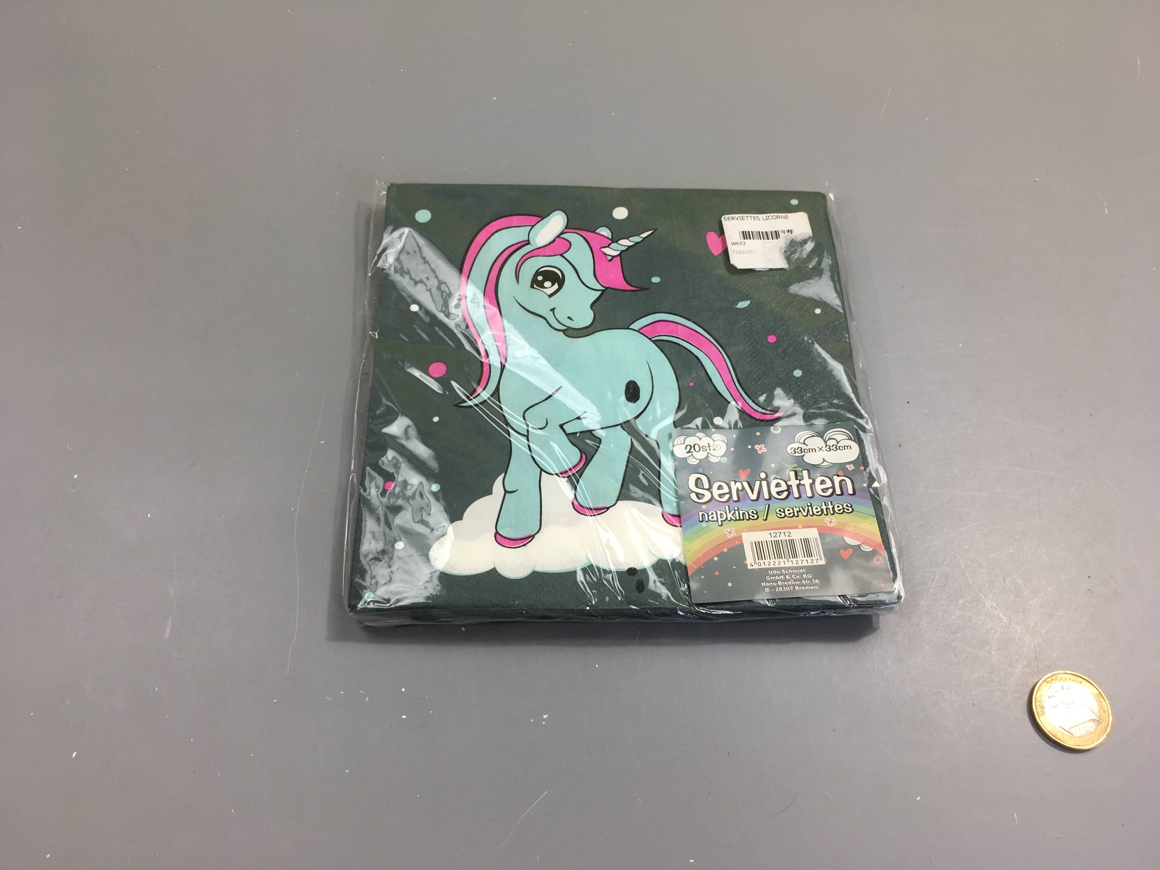 Neuf-20 Serviettes grises Licornes