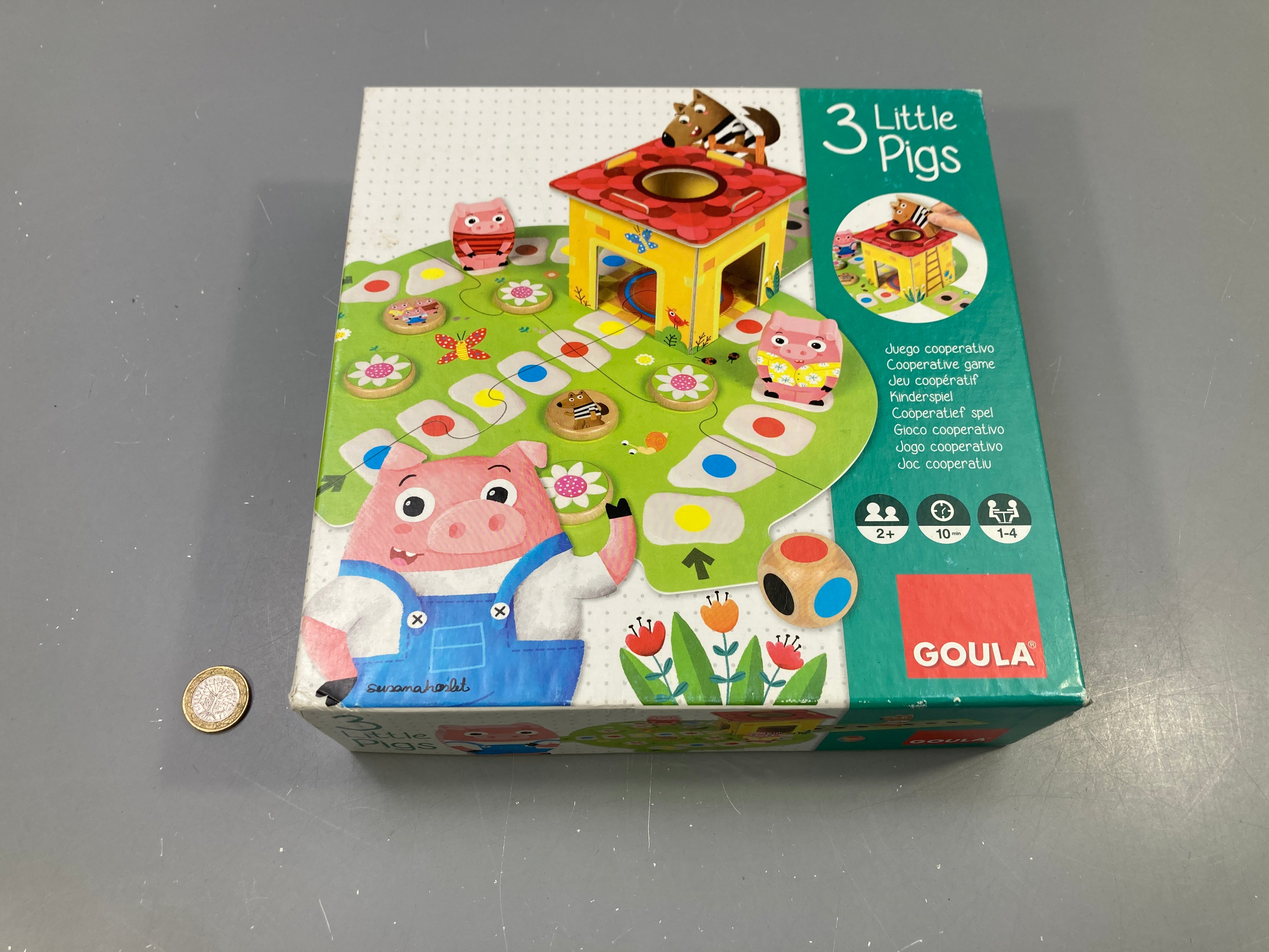 Jeu coopératif 3 Little Pigs, pièces en bois, 2 ans et +, 1-4 joueurs, Goula