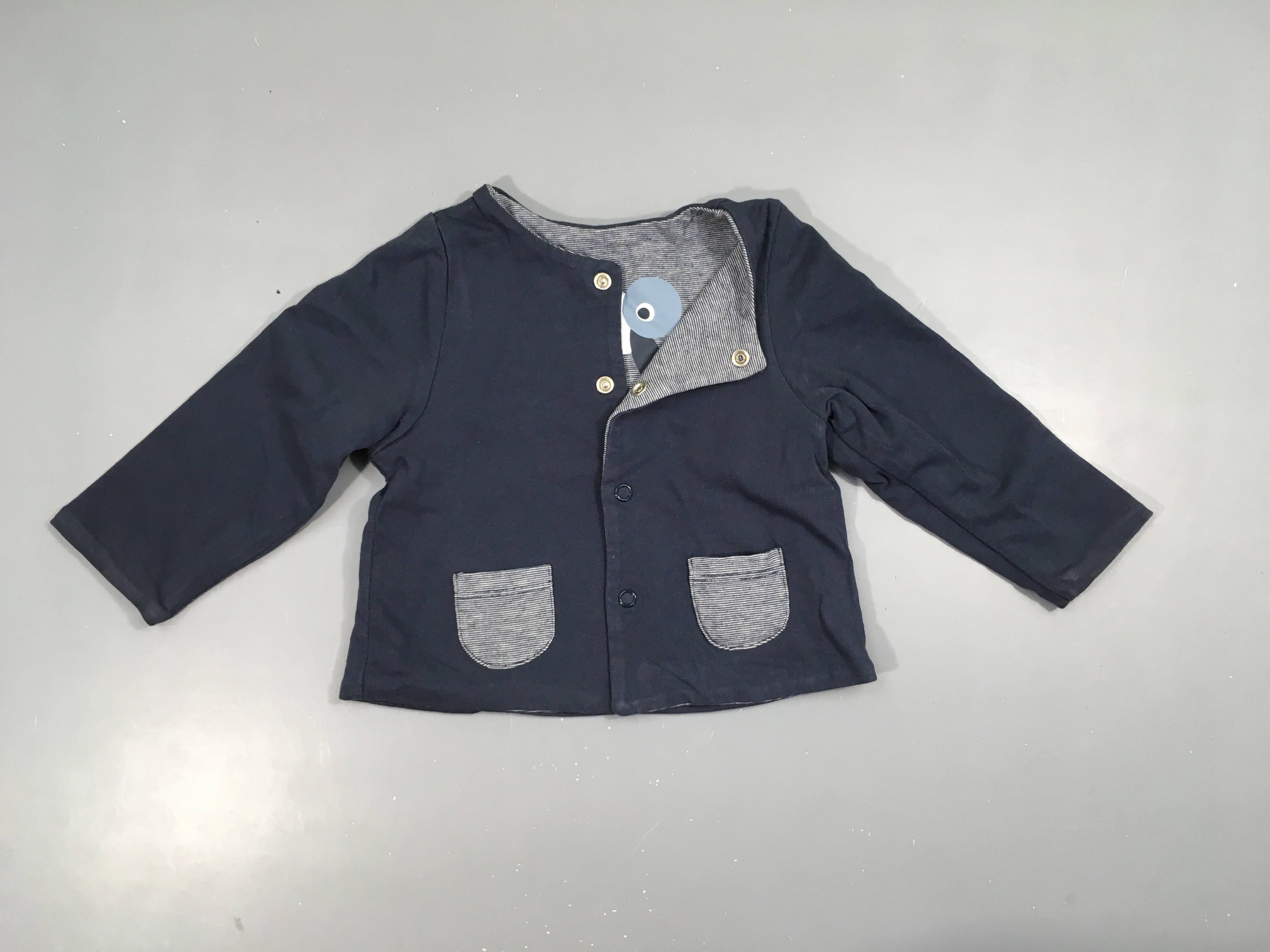 Sweat à pressions réversible gris rayé bleu foncé/bleu foncé Tortue dos