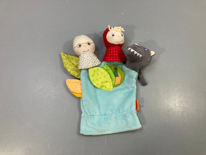 Marionnette à main bleu ciel Petit Chaperon rouge avec grand-mère et loup, moins cher chez Petit Kiwi
