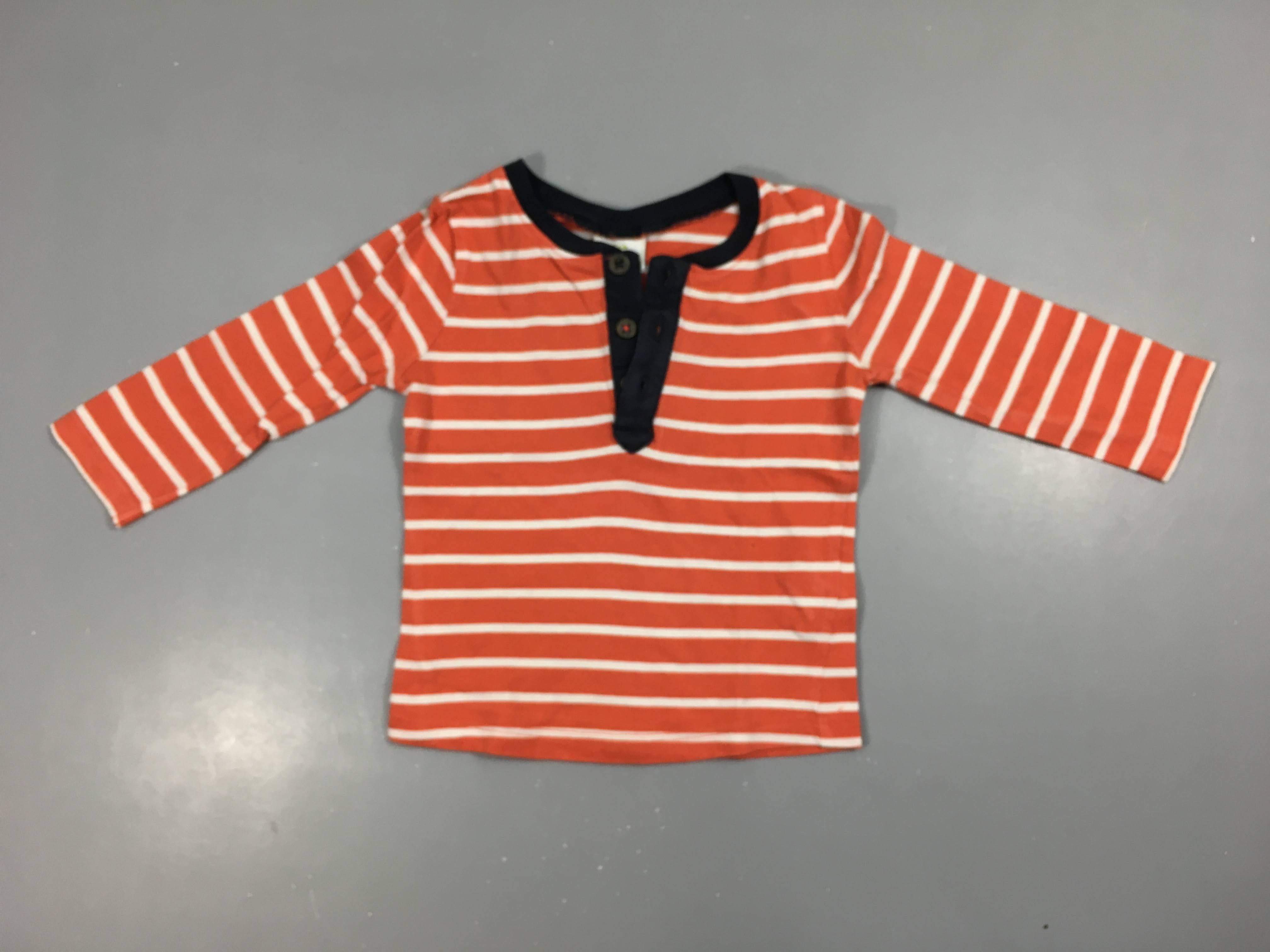 T-shirt m.l orange rayé blanc col boutons