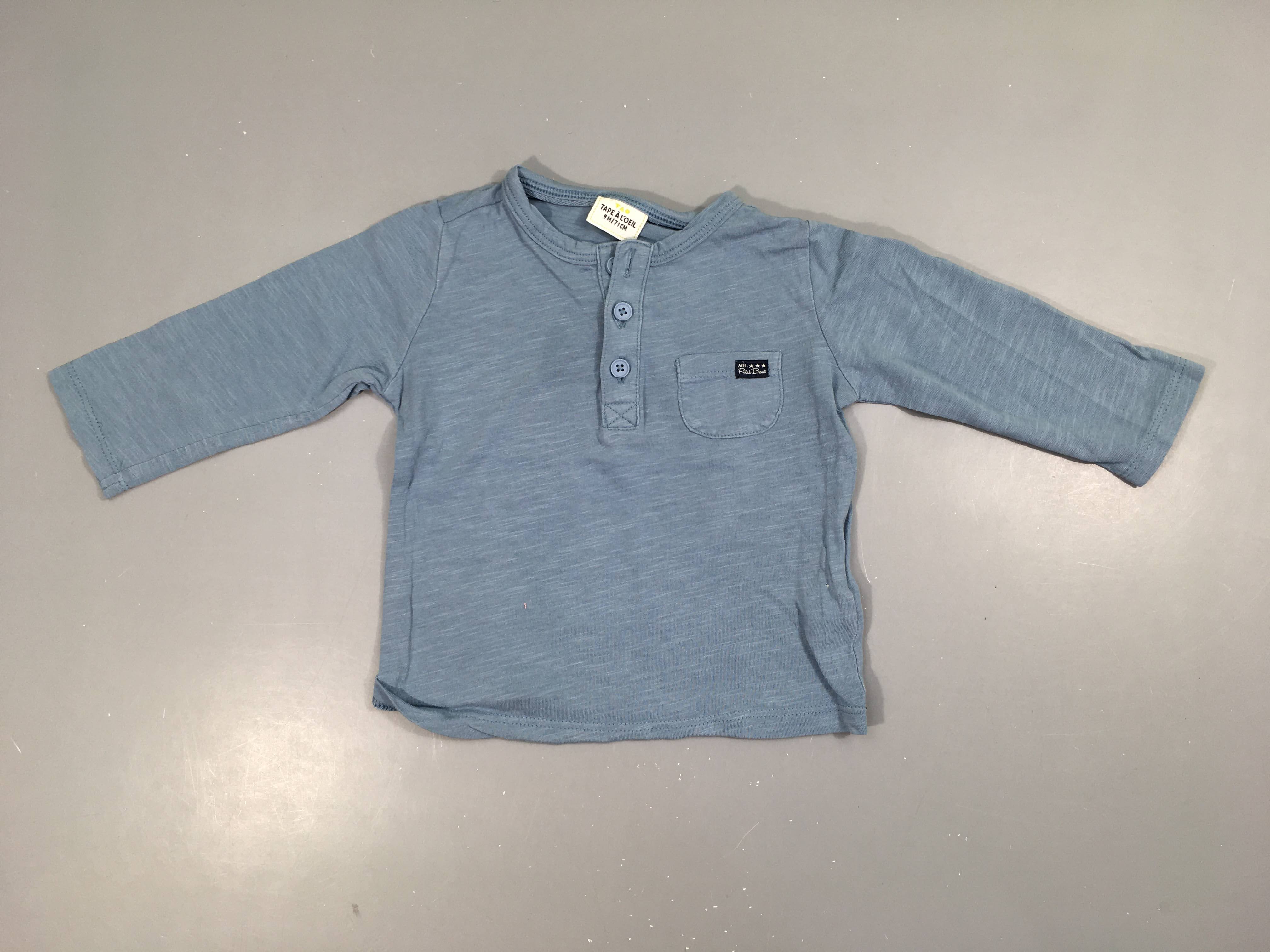 T-shirt m.l bleu flammé poche