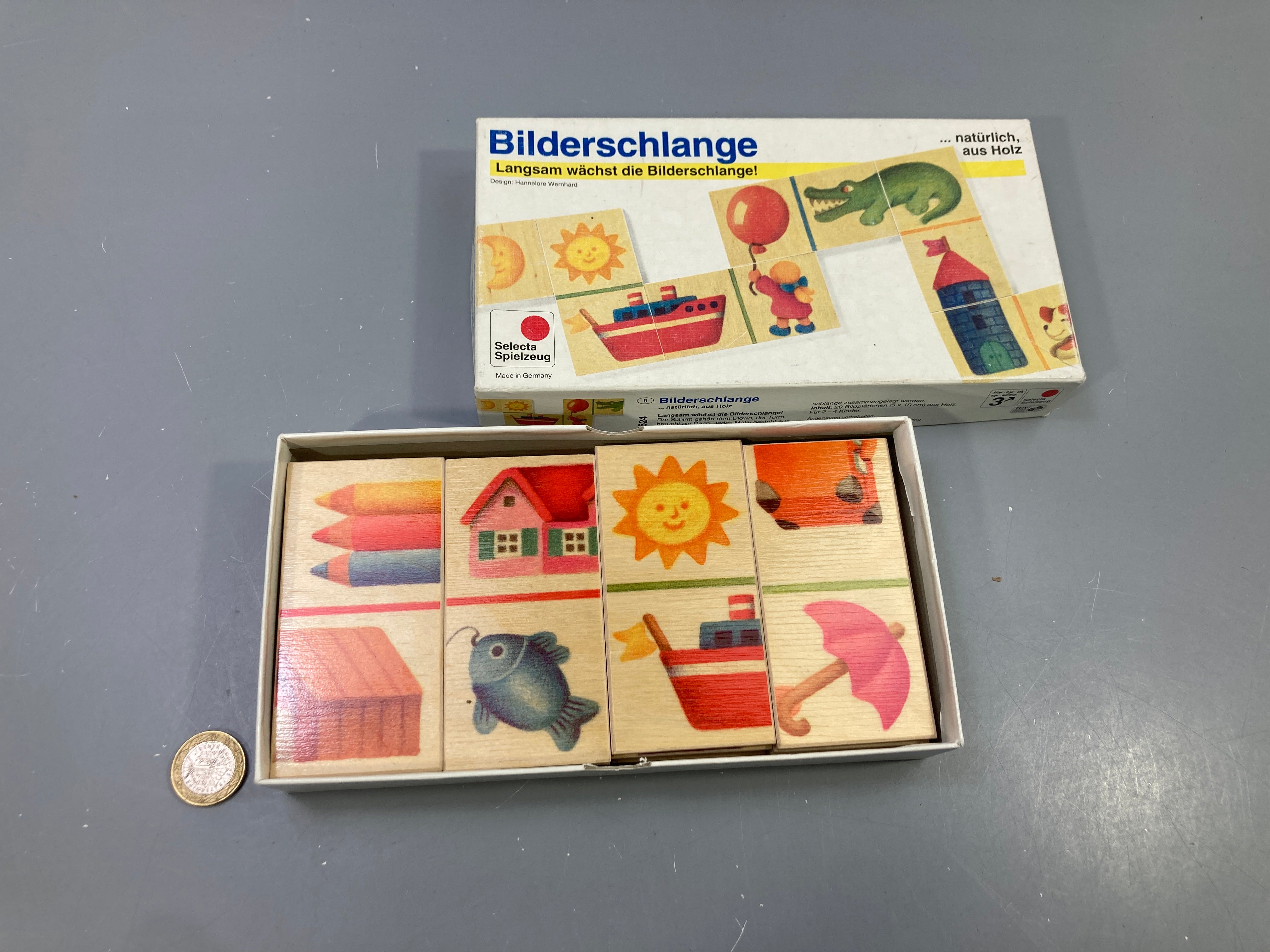 Domino d'images en bois Bilderschlange, 20 pièces, 3 ans et +, Selecta