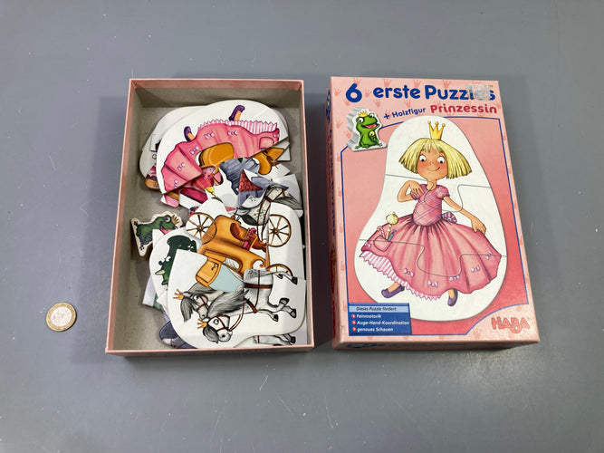 6 premiers puzzles Princesse avec figurine grenouille en bois, moins cher chez Petit Kiwi