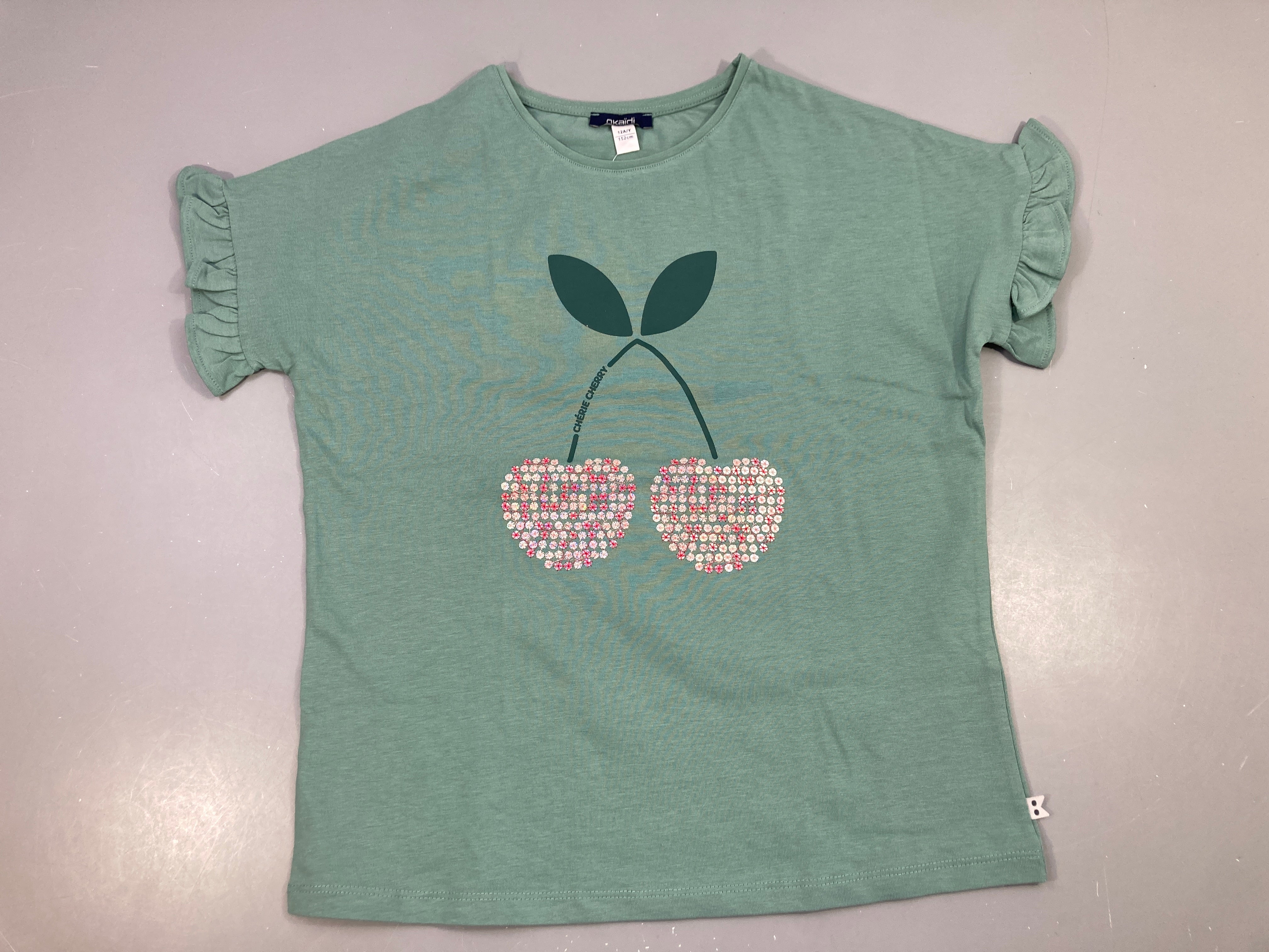 NEUF T-shirt m.c bleu cerises sequins