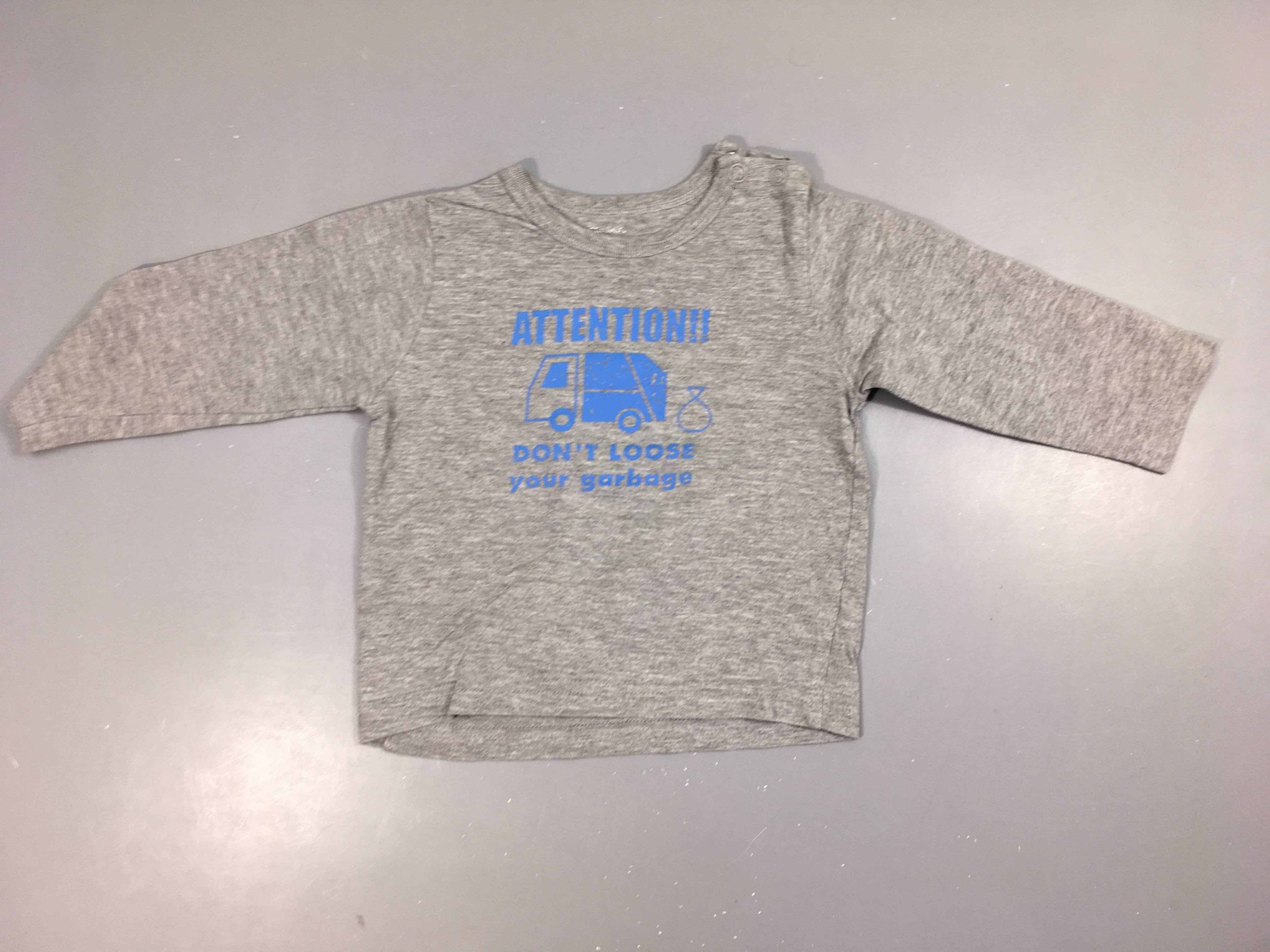 T-shirt m.l gris chiné Attention