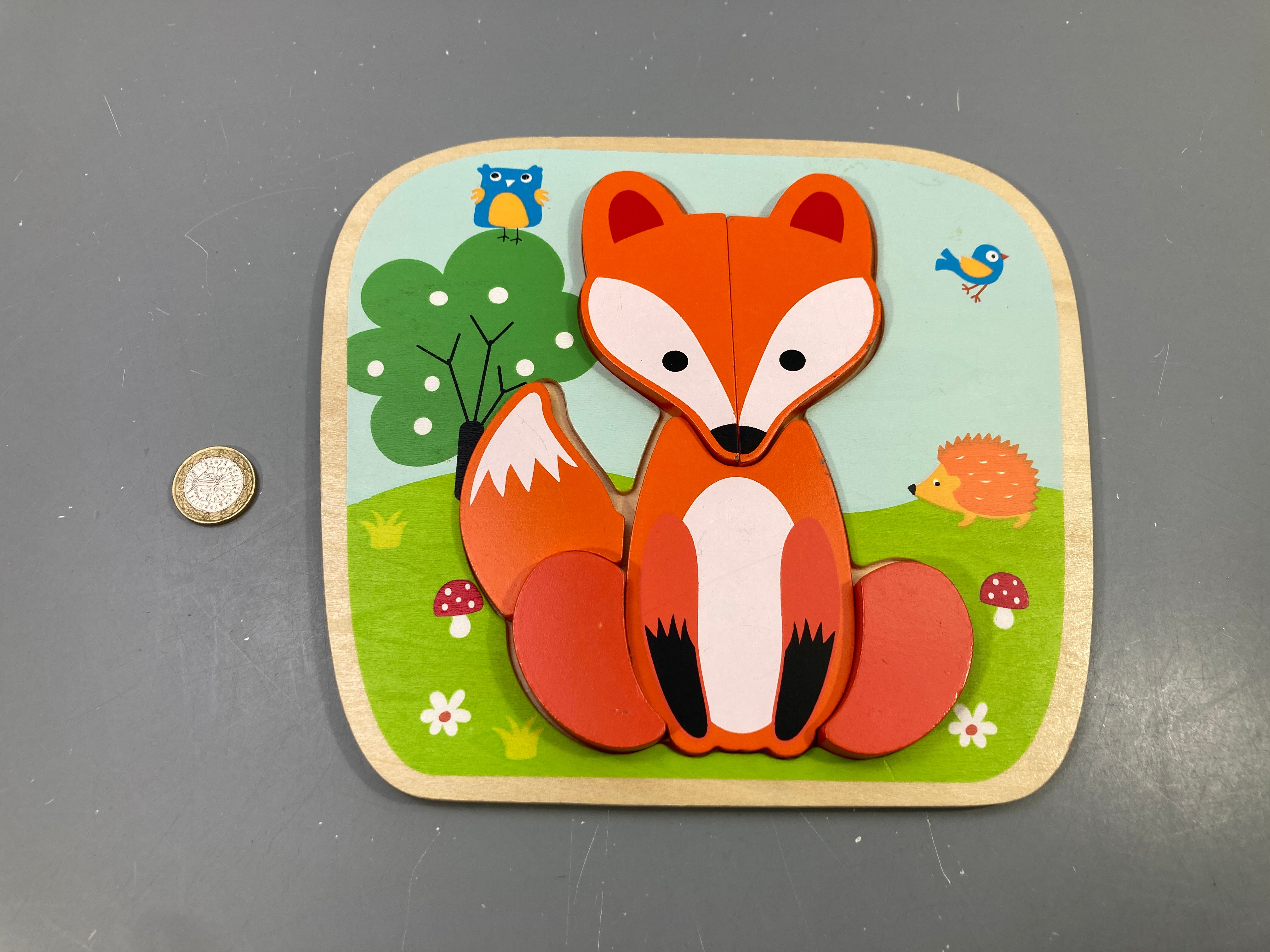 Puzzle à encastrer en bois renard orange, 6 pièces épaisses