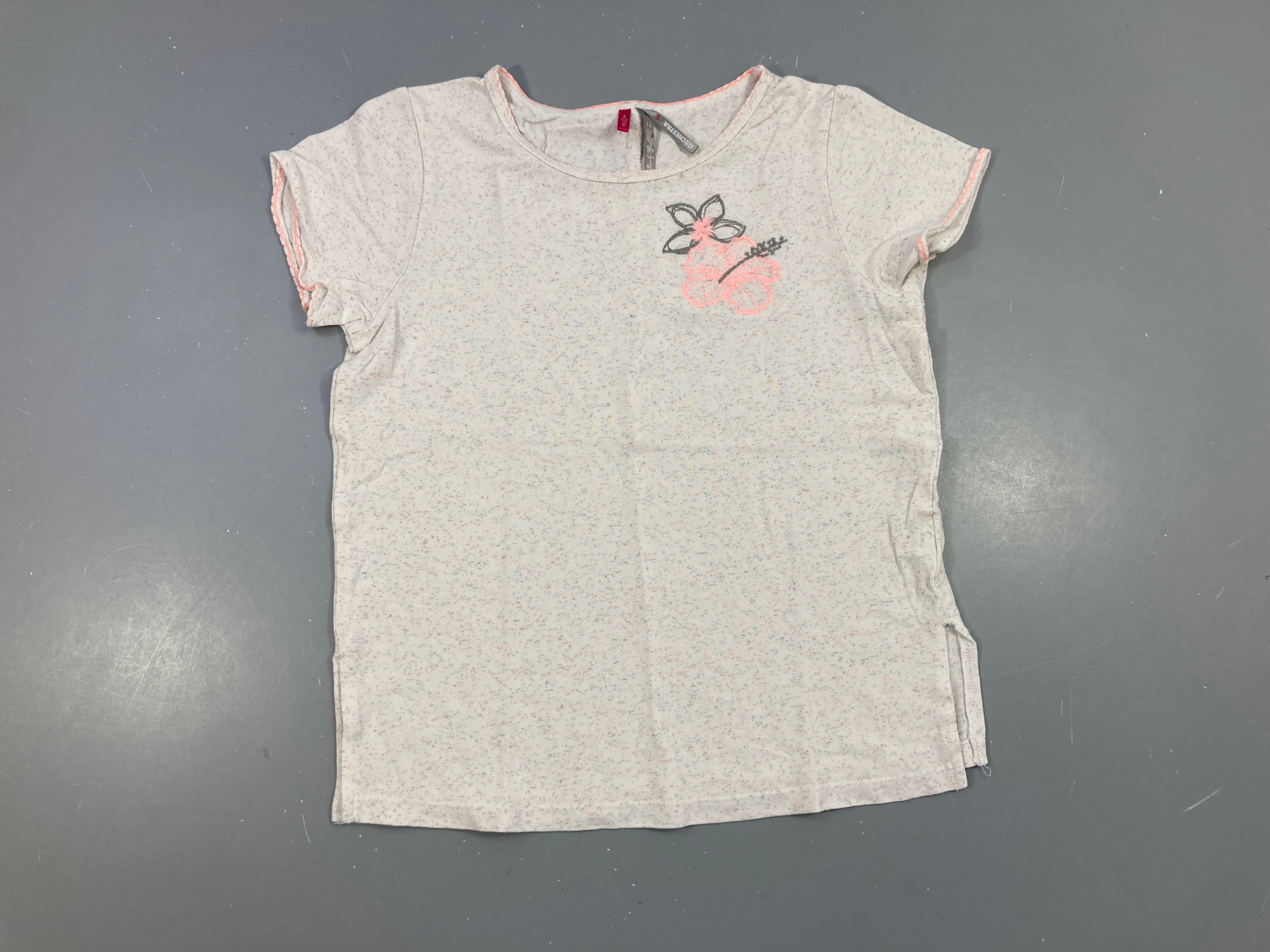 T-shirt m.c blanc chiné rose.gris fleurs
