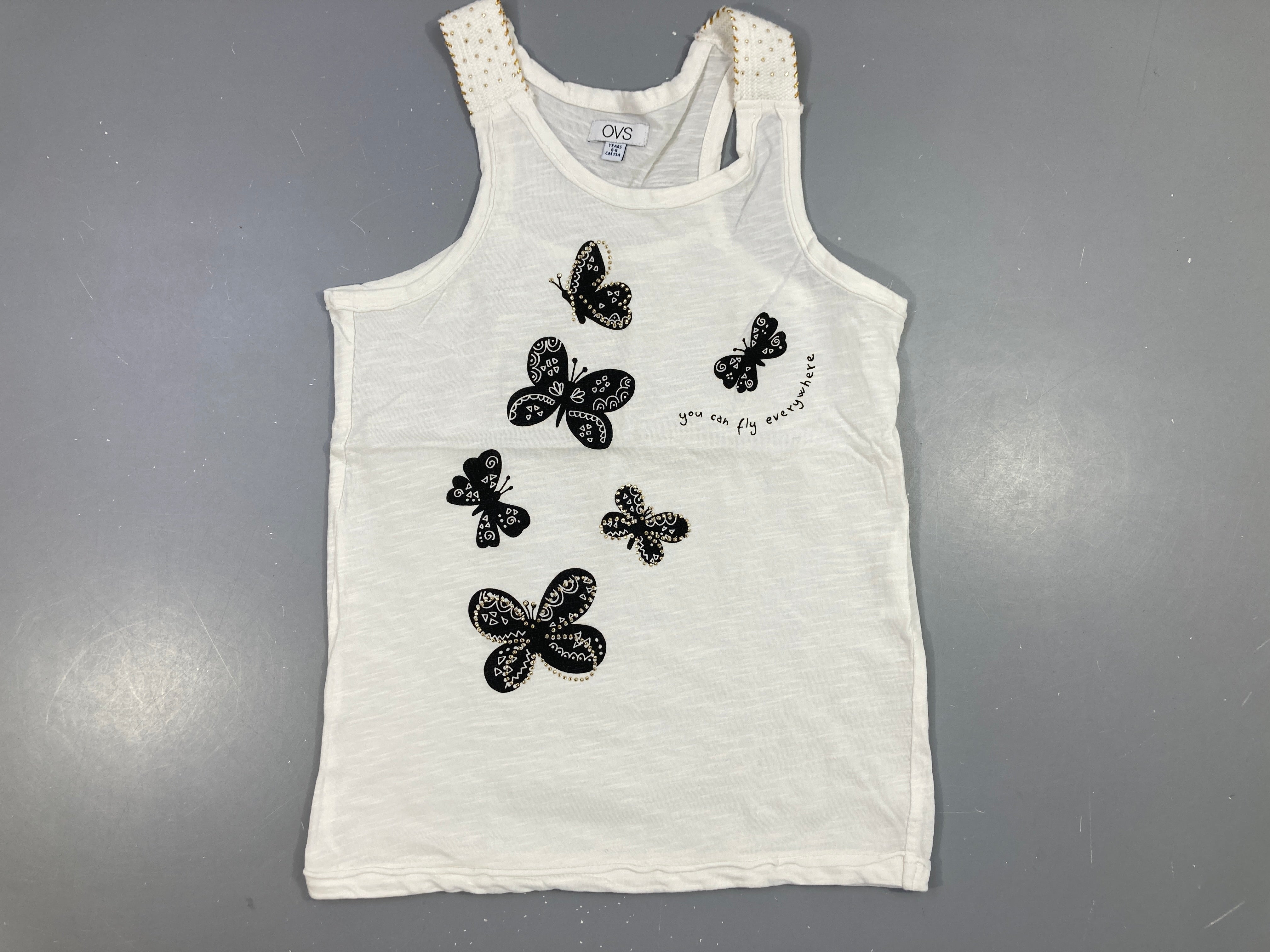 Débardeur blanc flammé papillons strass