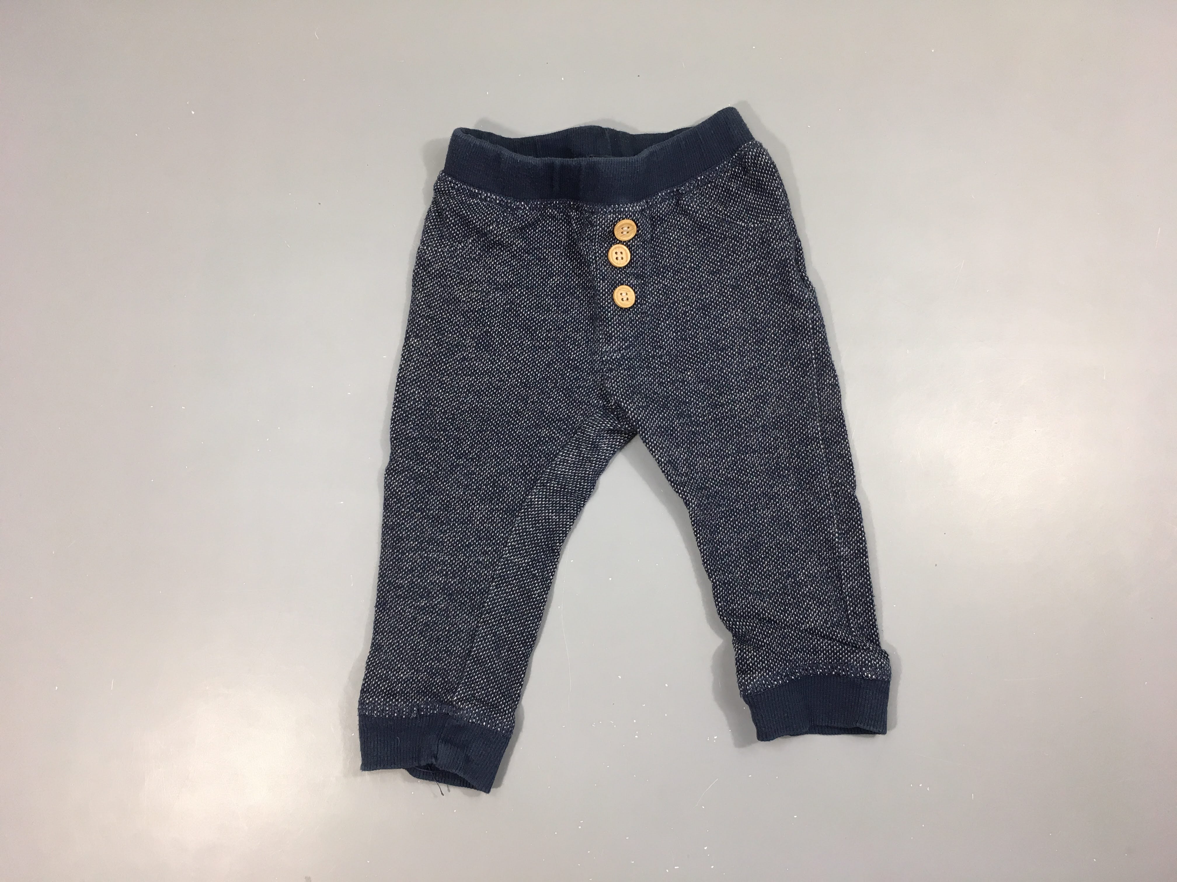 Pantalon bleu texturé chiné gris taille et chevilles élastiques