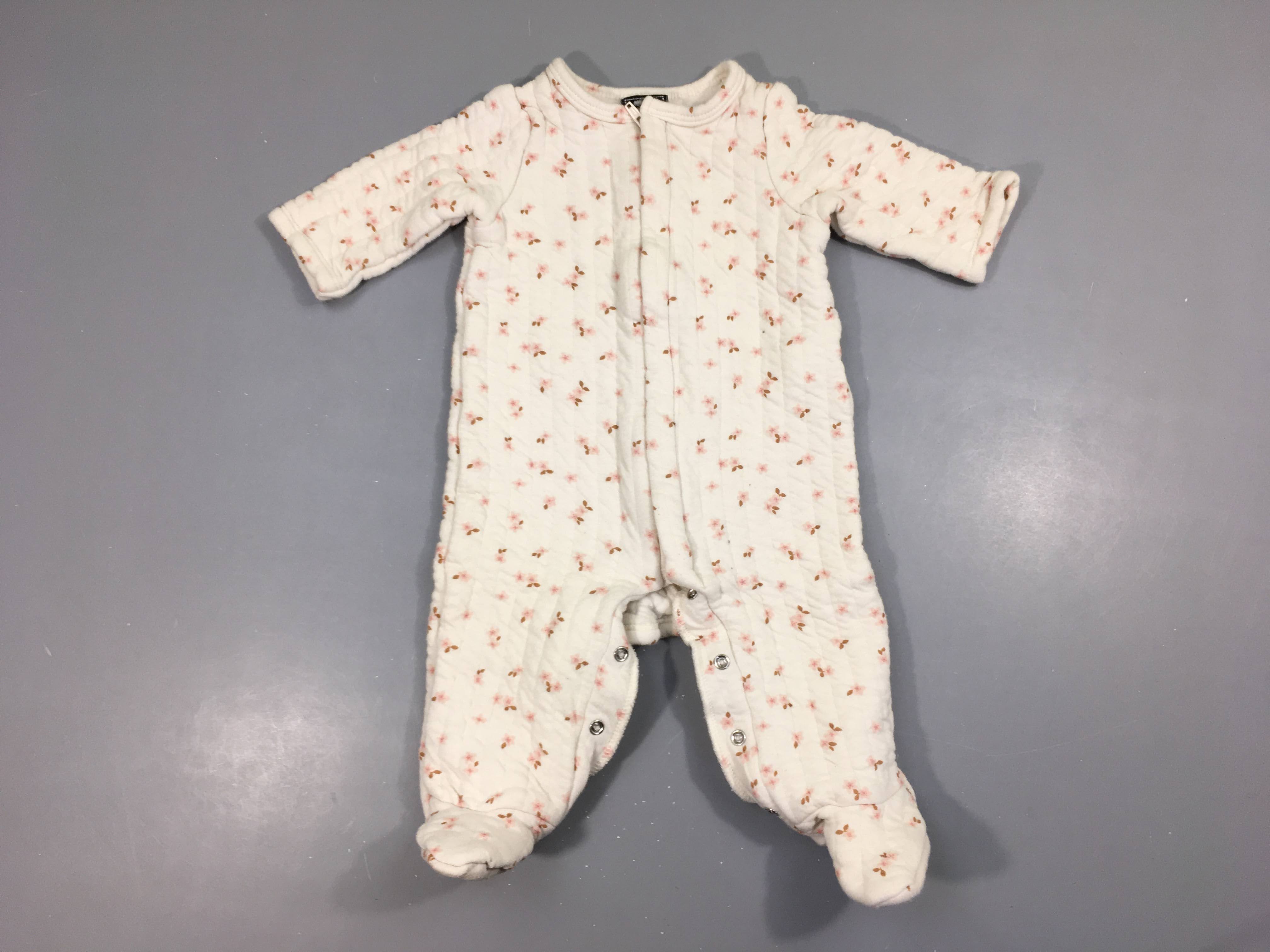 Pyjama molleton blanc fleuri Zip