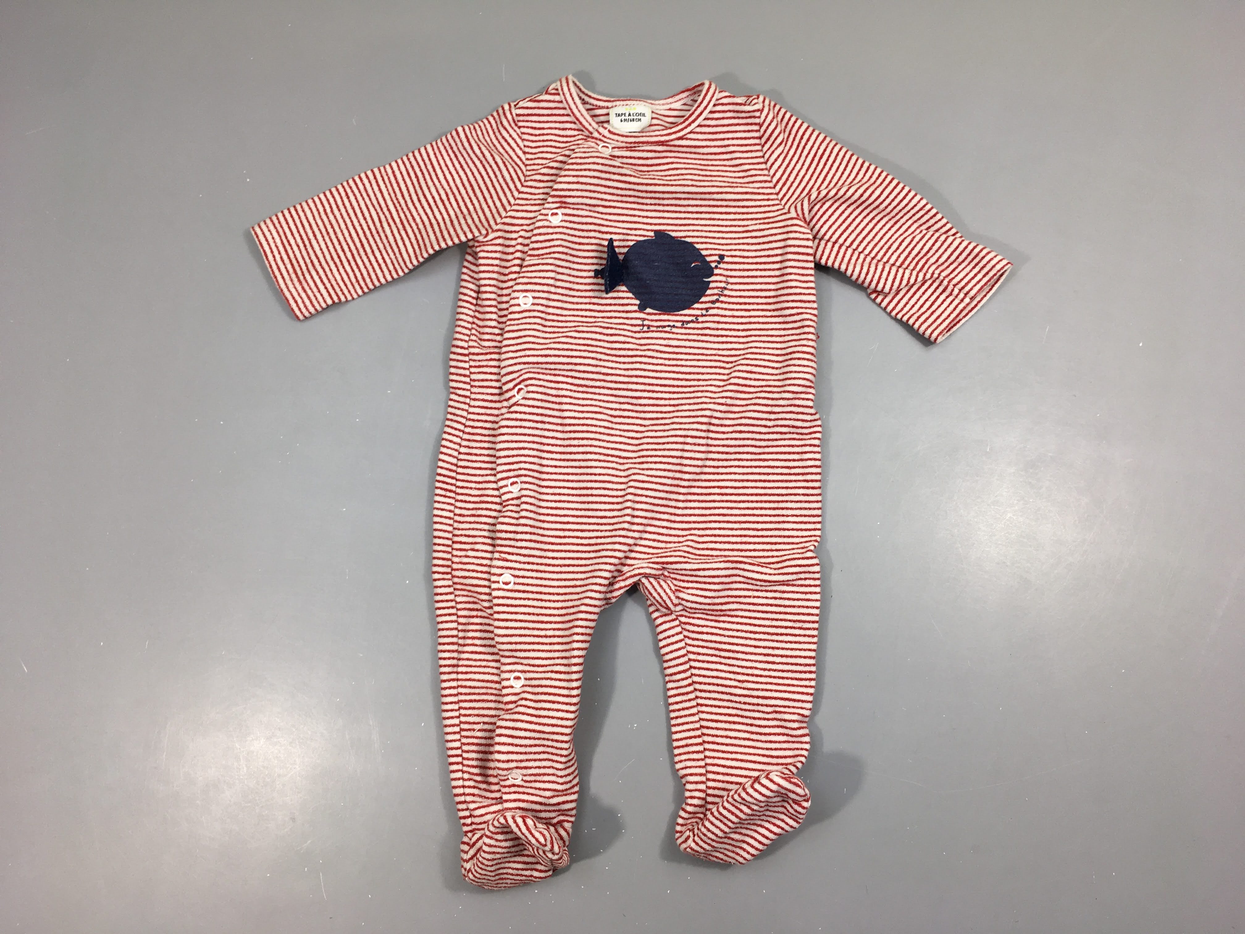 Pyjama molleton blanc rayé rouge poisson