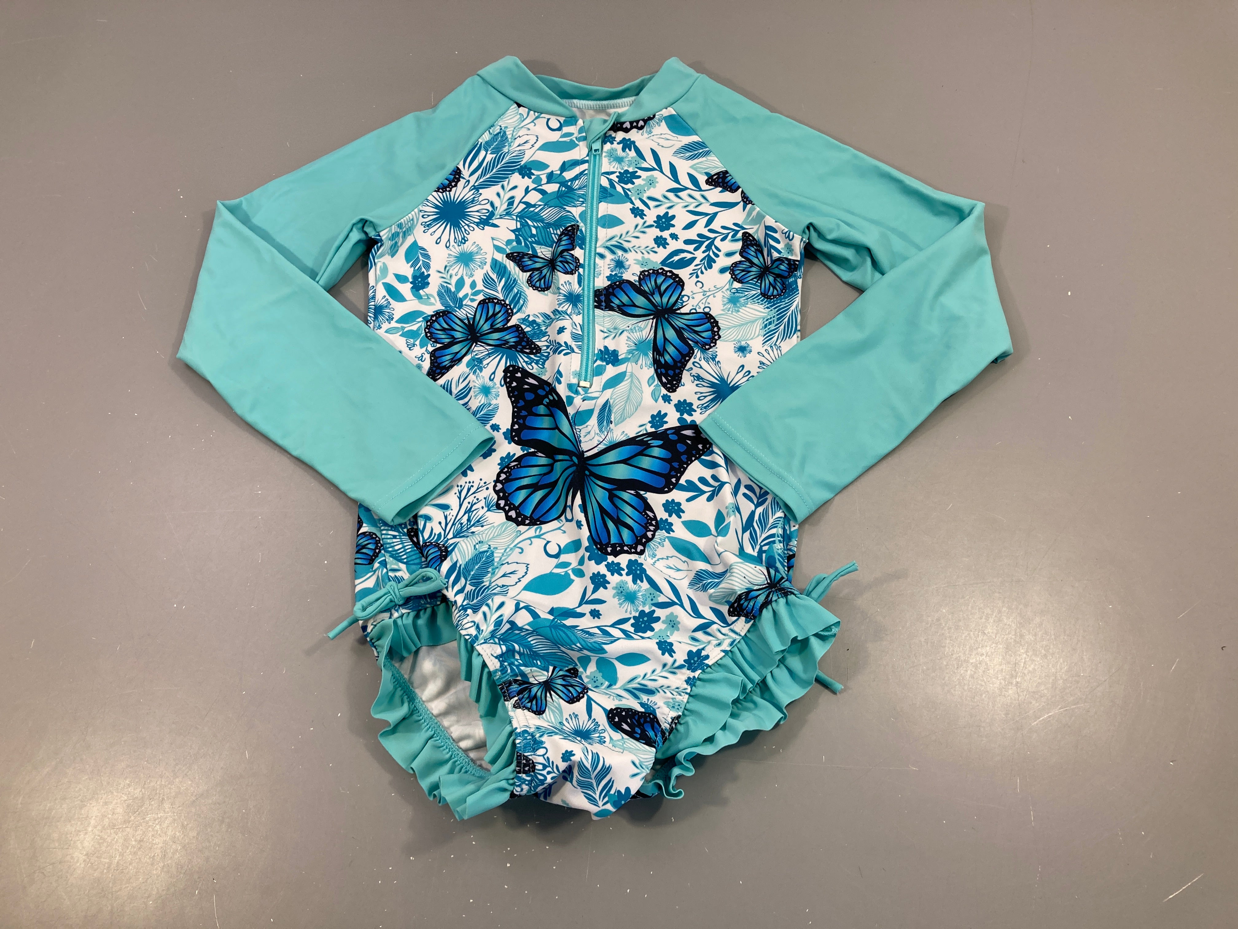 Maillot manches longues blanc/bleu papillons