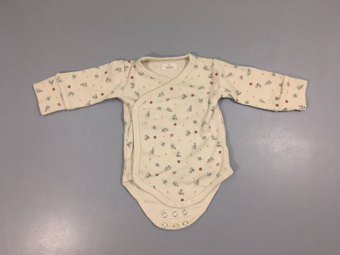 Body m.l côtelé beige fleuri, moins cher chez Petit Kiwi