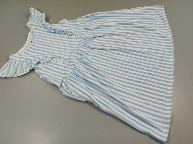Robe s.m , lignée bleu clair, blanc , foufrous à l'avant, moins cher chez Petit Kiwi