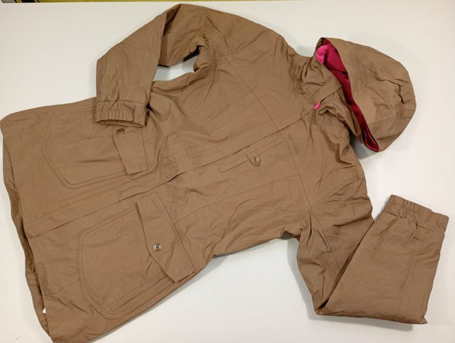 Manteau  2en 1 zippé  brun  à capuche, intérieur gilet polar rose ammovible, moins cher chez Petit Kiwi
