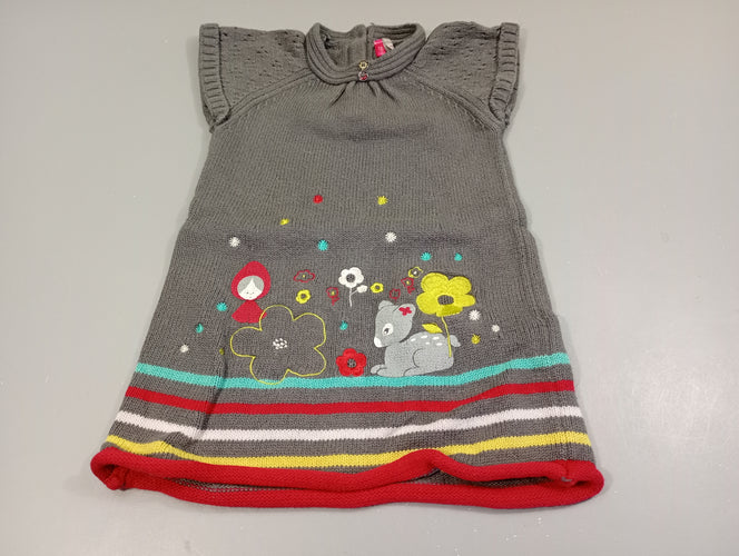 Robe s.m grise, dessous rayé couleurs, fillette et faon, moins cher chez Petit Kiwi