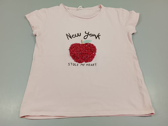 T-shirt m.c rose claire pomme rouge texturé "New-York", moins cher chez Petit Kiwi