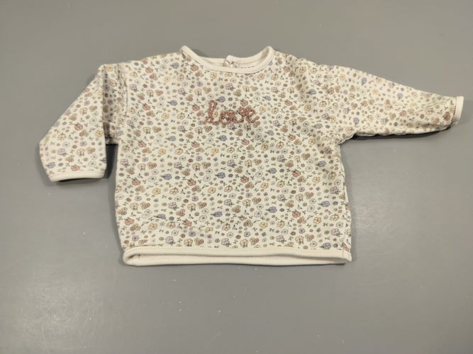 Sweat blanc à fleurs pastel 'love", intérieur chaud et doux 100% coton, moins cher chez Petit Kiwi