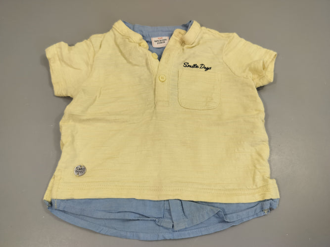 T-shirt m.c jaune et bleu texturé, effet supperposé, moins cher chez Petit Kiwi