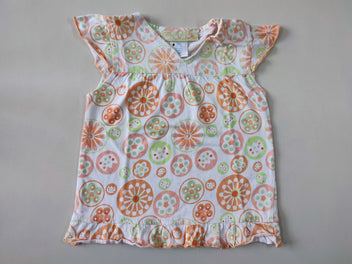 T-shirt m.c blanc ronds et fleurs oranges/verts, Poetic garden