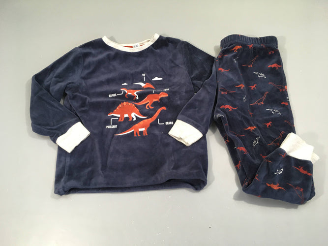 Pyjama 2pcs velours bleu foncé dinos, moins cher chez Petit Kiwi