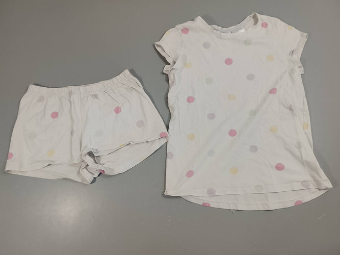 Pyjama 2pcs jersey blanc à pois rose, jaune, mauve pastel, moins cher chez Petit Kiwi