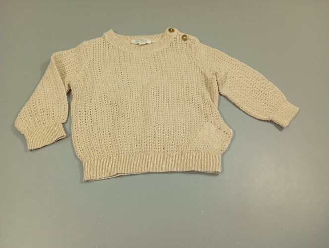 Pull doré à  motifs ajourés,tissé de fils métallique, moins cher chez Petit Kiwi