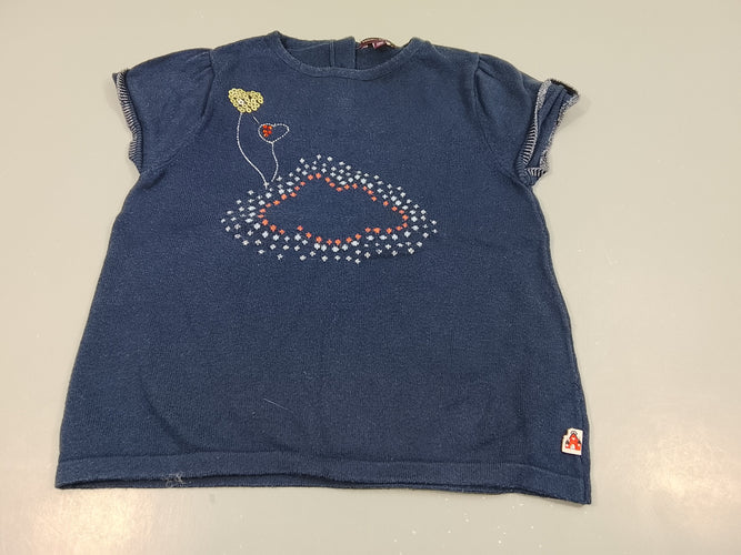 Pull m.c bleu marine nuages,  ballons coeurs en sequins et strass, moins cher chez Petit Kiwi