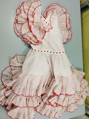 Robe Flamenco blanche à pois rouges. T2, moins cher chez Petit Kiwi