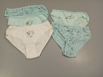 Lot de 5 culottes 2 bleues chats/ 2rayées blanc bleu chat/ 1 blanche chat