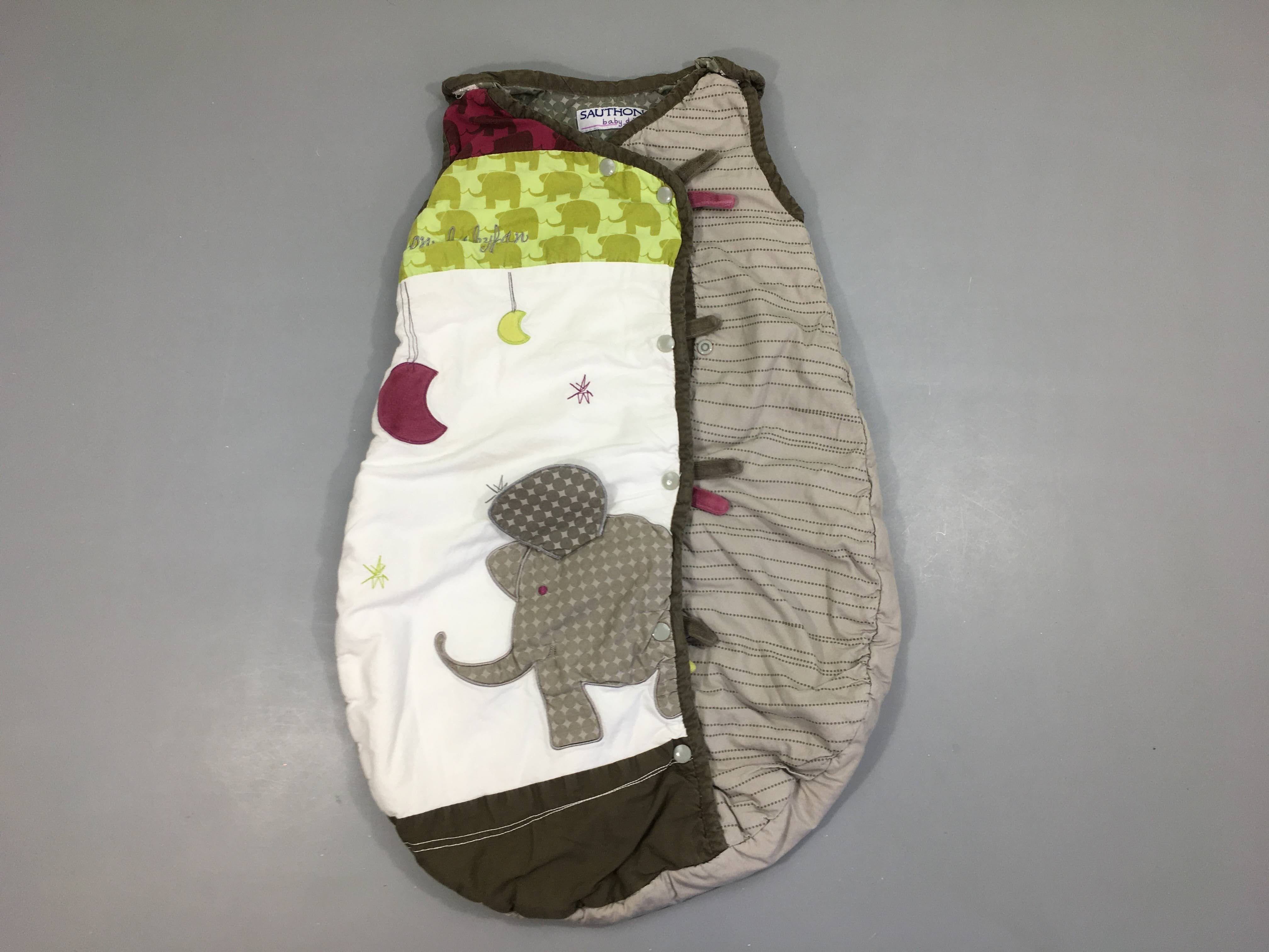 Sac de couchage s.m. ouatiné taupe/vert/blanc éléphant, Sauthon