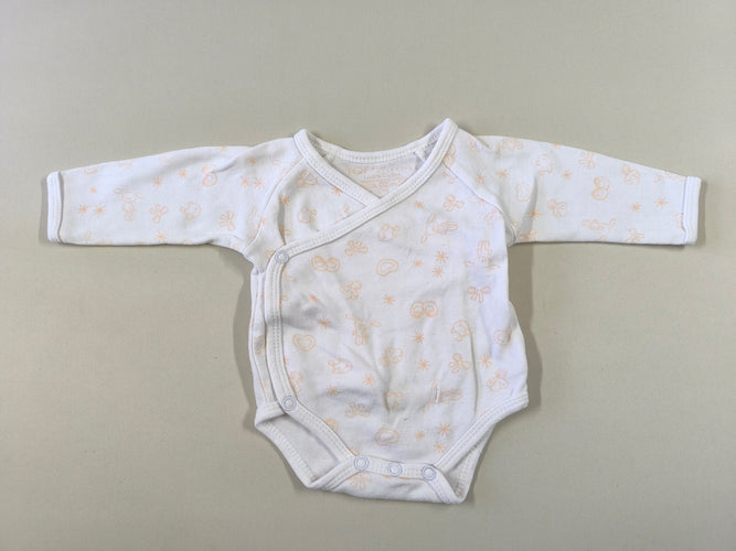 Body m.l croisé blanc motifs oranges (légèrement bouloché), moins cher chez Petit Kiwi
