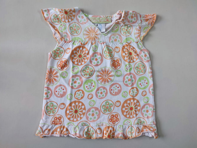 T-shirt m.c blanc ronds et fleurs oranges/verts, Poetic garden, moins cher chez Petit Kiwi