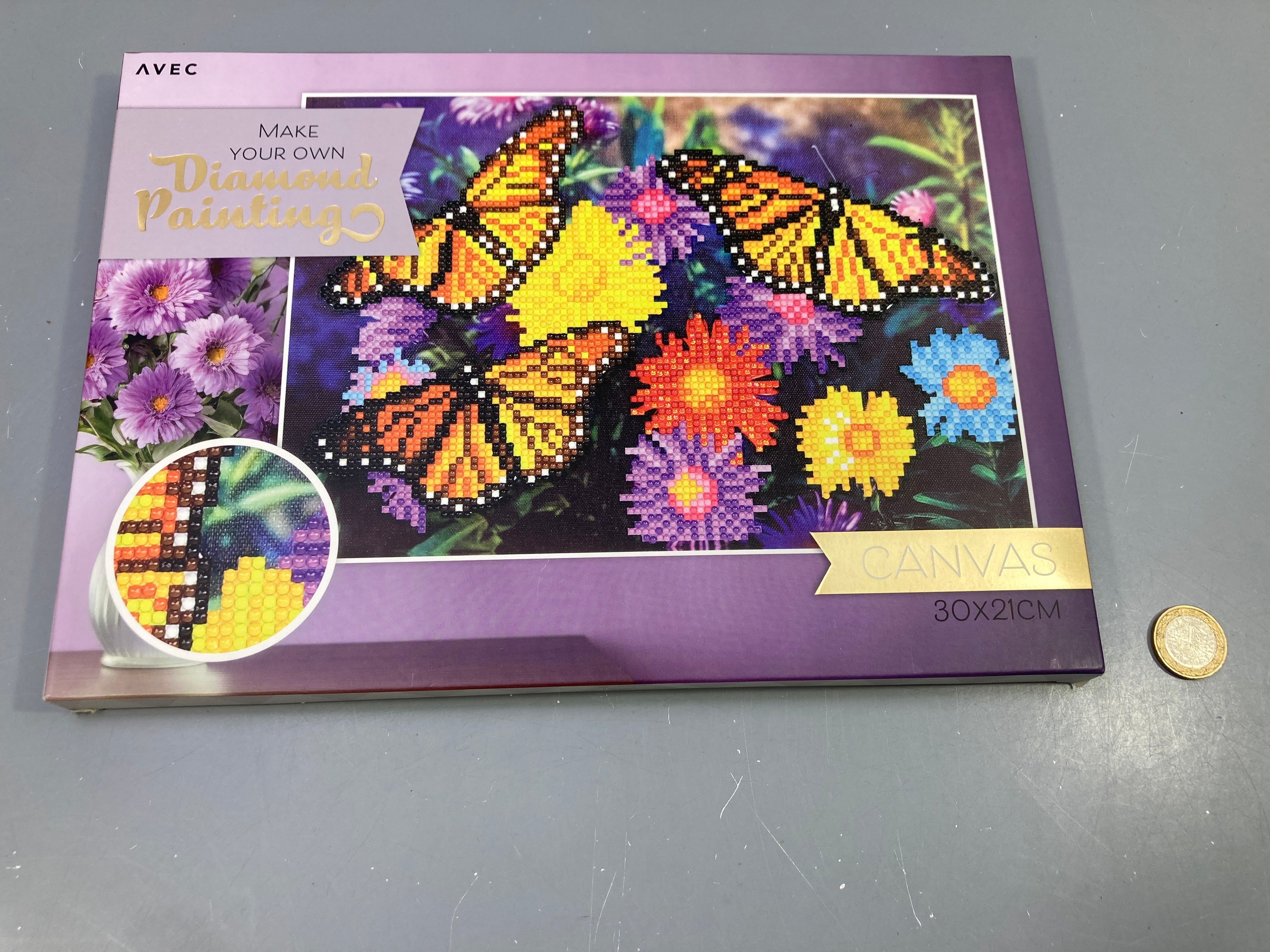 Neuf-Kit Diamond Painting papillons et fleurs sur toile 30x21 cm