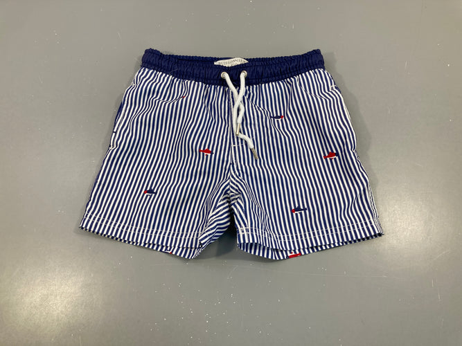 Maillot short bleu rayé blanc poissons, moins cher chez Petit Kiwi