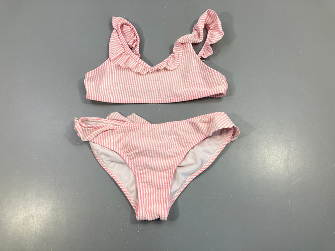 Bikini rose rayé blanc, moins cher chez Petit Kiwi