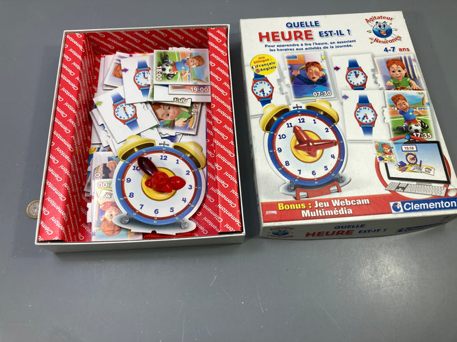 Jeu Quelle heure est-il ?, apprendre l'heure, bilingue, une aiguille marquée au marqueur noir 4-7 ans, moins cher chez Petit Kiwi
