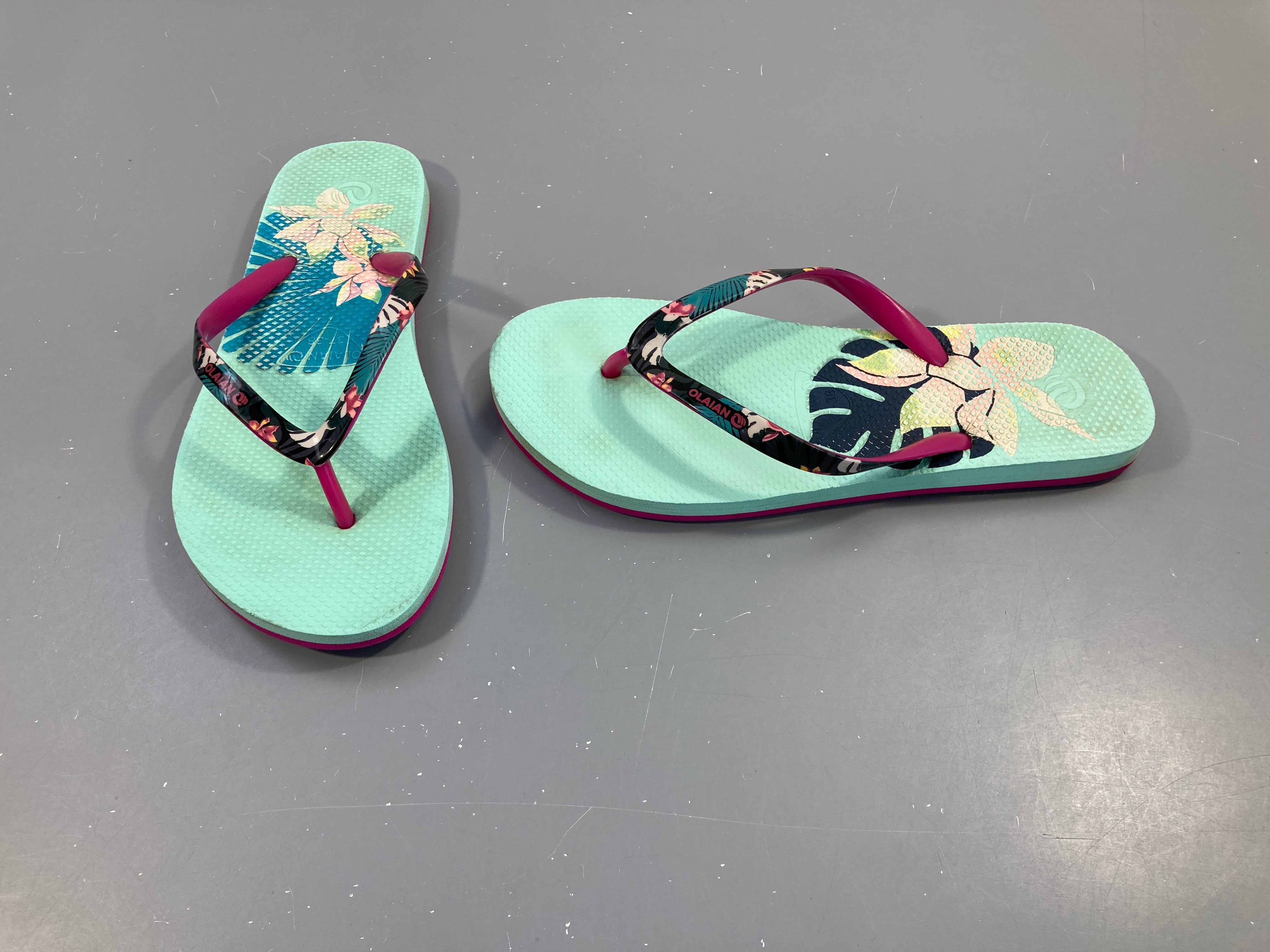 Tongs turquoise feuilles, 37-38